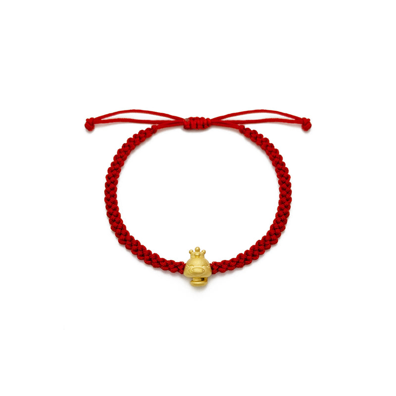 Royal Smiley Snake Chinese Zodiac Red String Bracelet (24K)