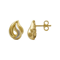 Two-Tone Ribbed Teardrop Stud Earrings (14K)