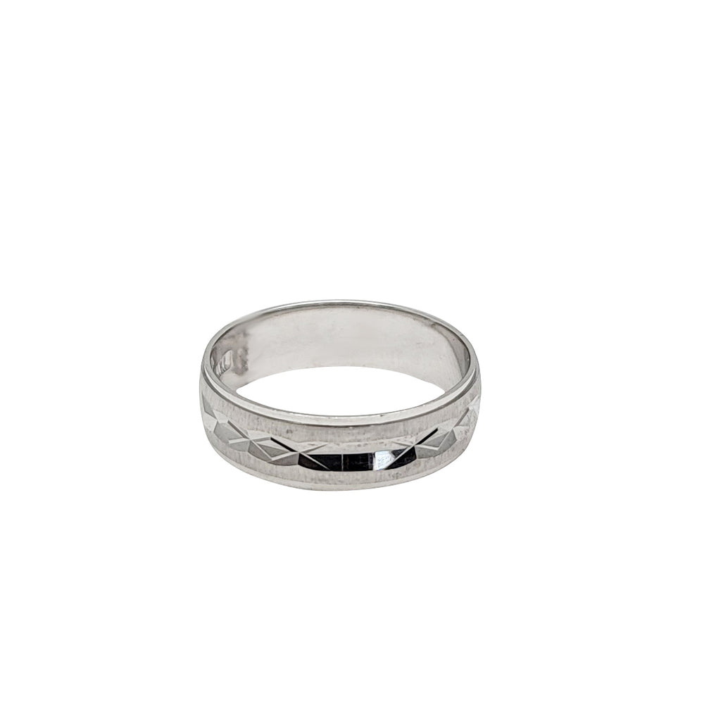 [6 mm]White Gold Diamond-Cut 5 Swiss Cut X Design Wedding Ring (14K)