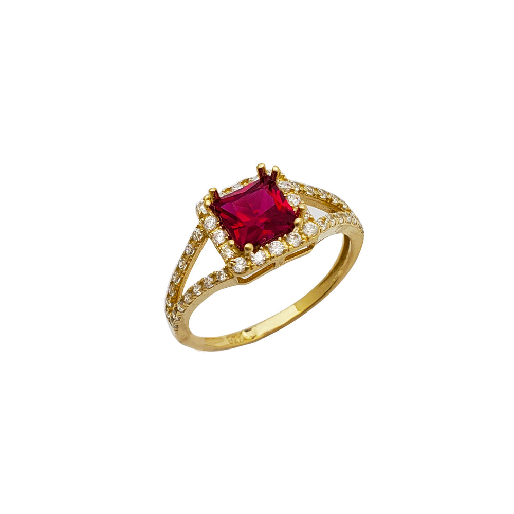 Square Red Stone CZ Lady Ring (14K)