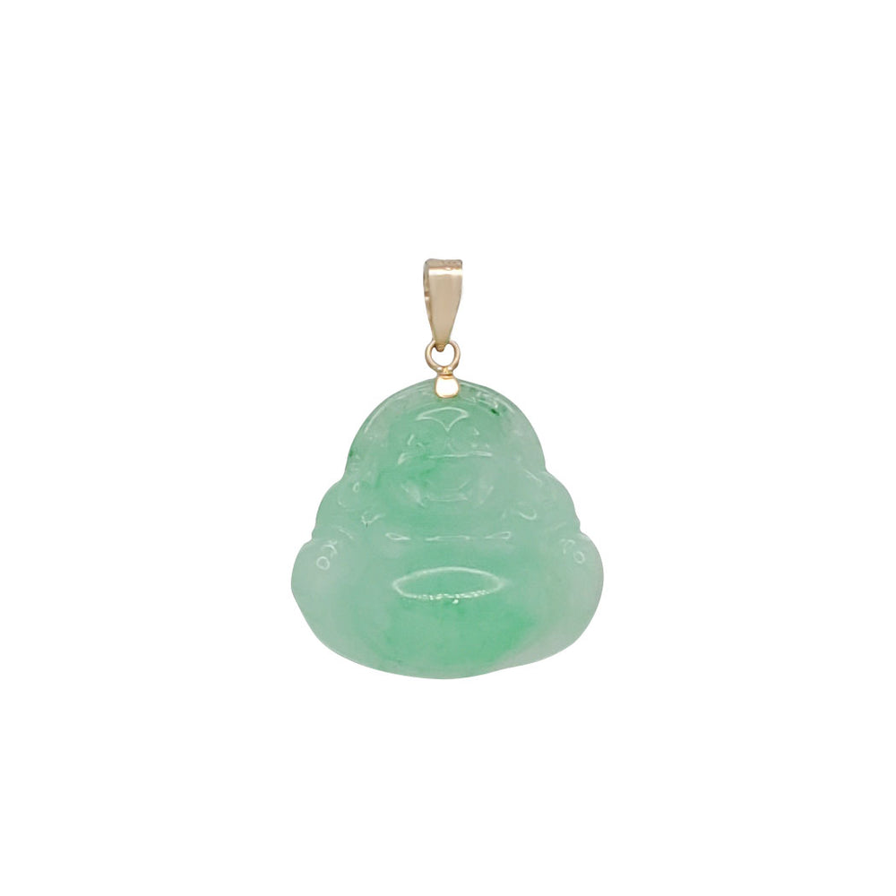Green Laughing Buddha Jade Pendant (14K)
