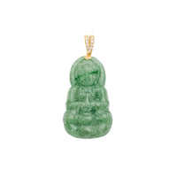 Green Jade Guanyin Buddha Pendant (14K)