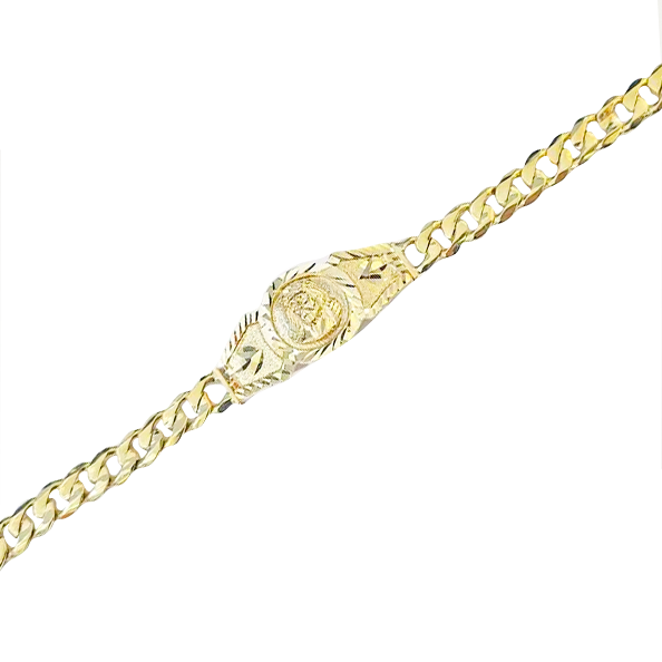 Diamond Cut Jesus Head Cuban Bracelet (10K).