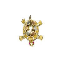 Baby Turtle CZ Tri-Color Locket Pendant (14K)
