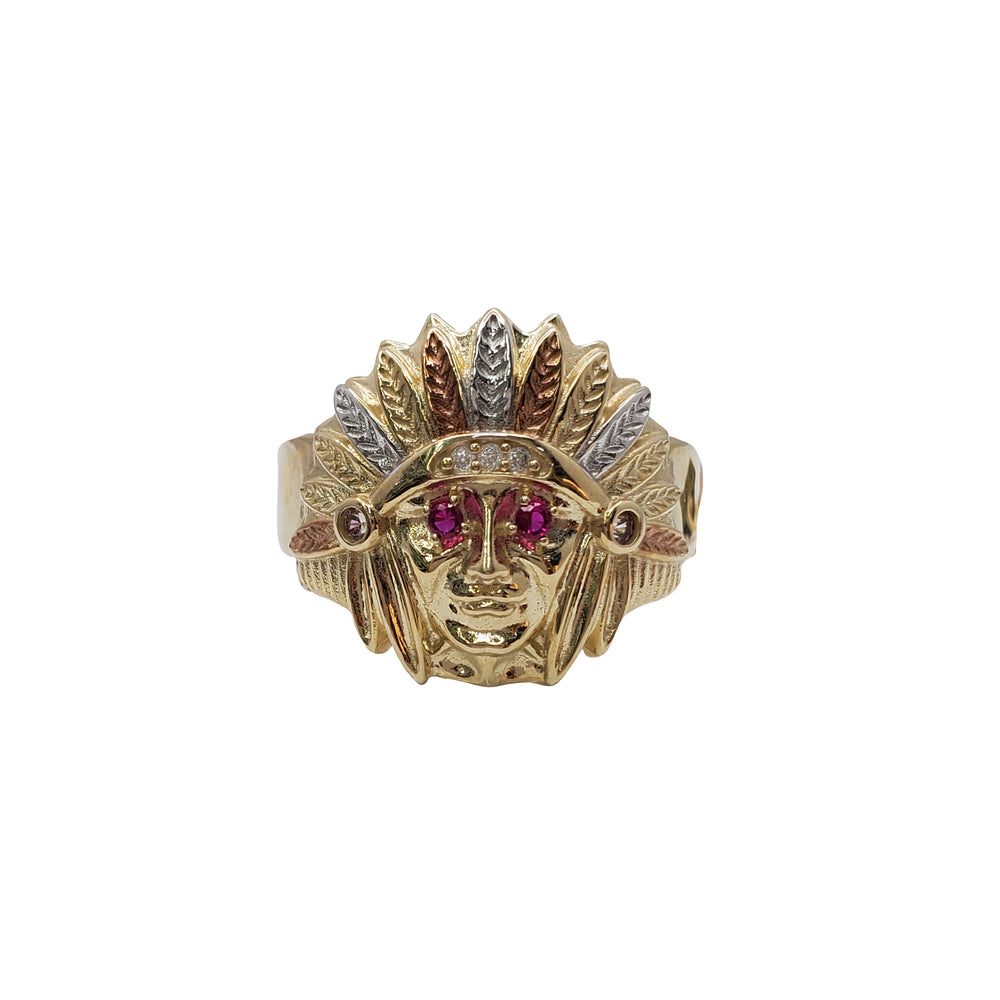 Indian Head Ring (Red Gemstone Eyes) 10K