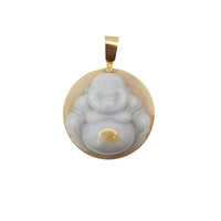 (14K)  Round Laughing Buddha Jade Pendant