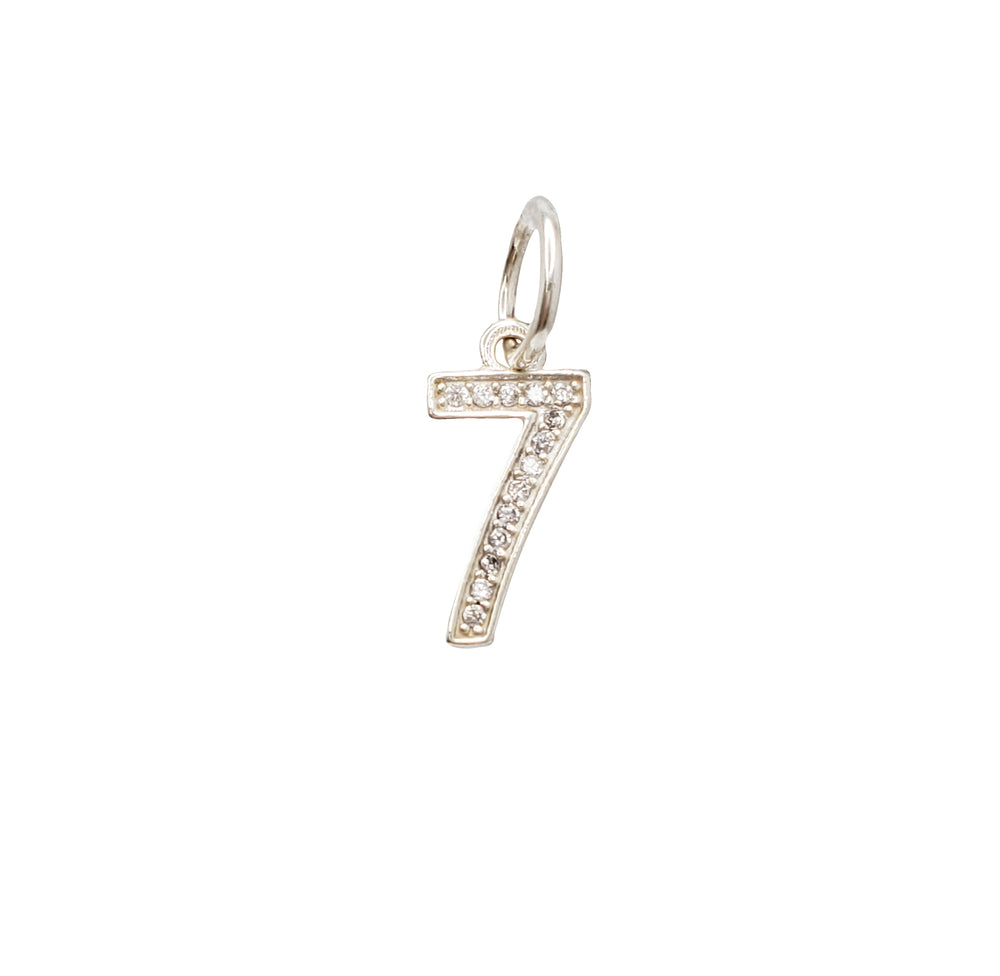 Sparkling Number 7 Charm Pendant (Sterling Silver)