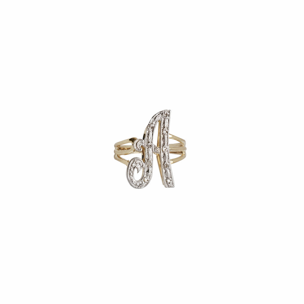 Diamond Initial A Letter Ring (14K)