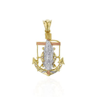 Tri-Color Anchor Virgin Mary CZ Pendant (14K)