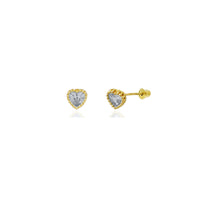 Beaded Heart Stud CZ Earrings (14K)