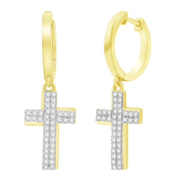 Diamond Cross Drop Earrings (14K )