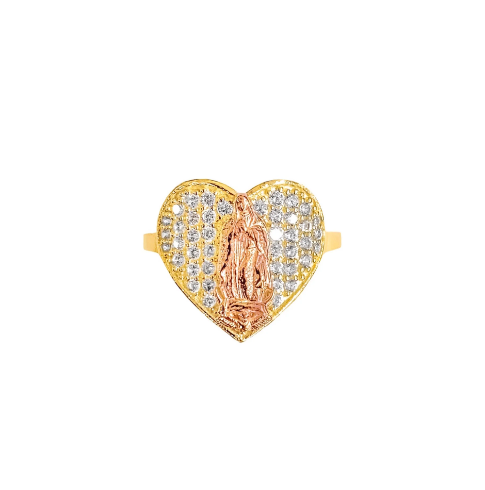 Two-Tone Lady of Guadalupe Virgin Mary Heart Ring (14K)