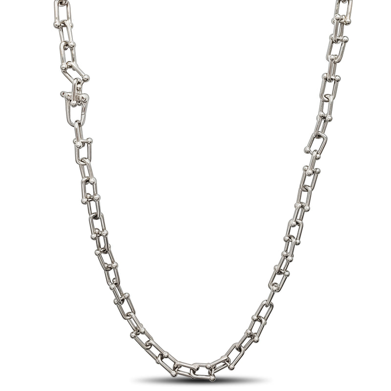 Beaded Paperclip Chain Necklace (Silver)