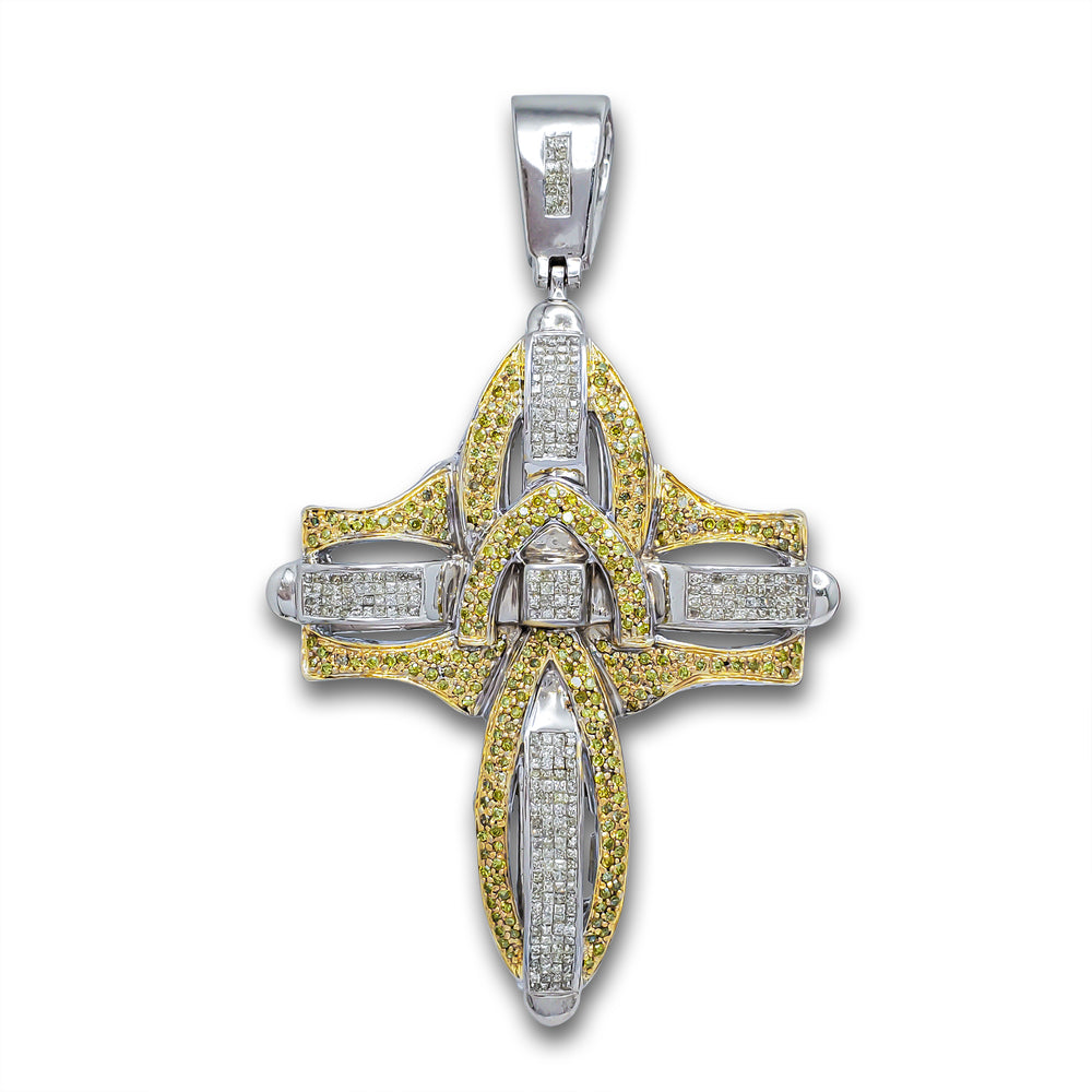 Diamond Two-Tone Interlocked Cross Pendant (14K)