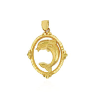 Oval Framed Dolphin Pendant (14K)