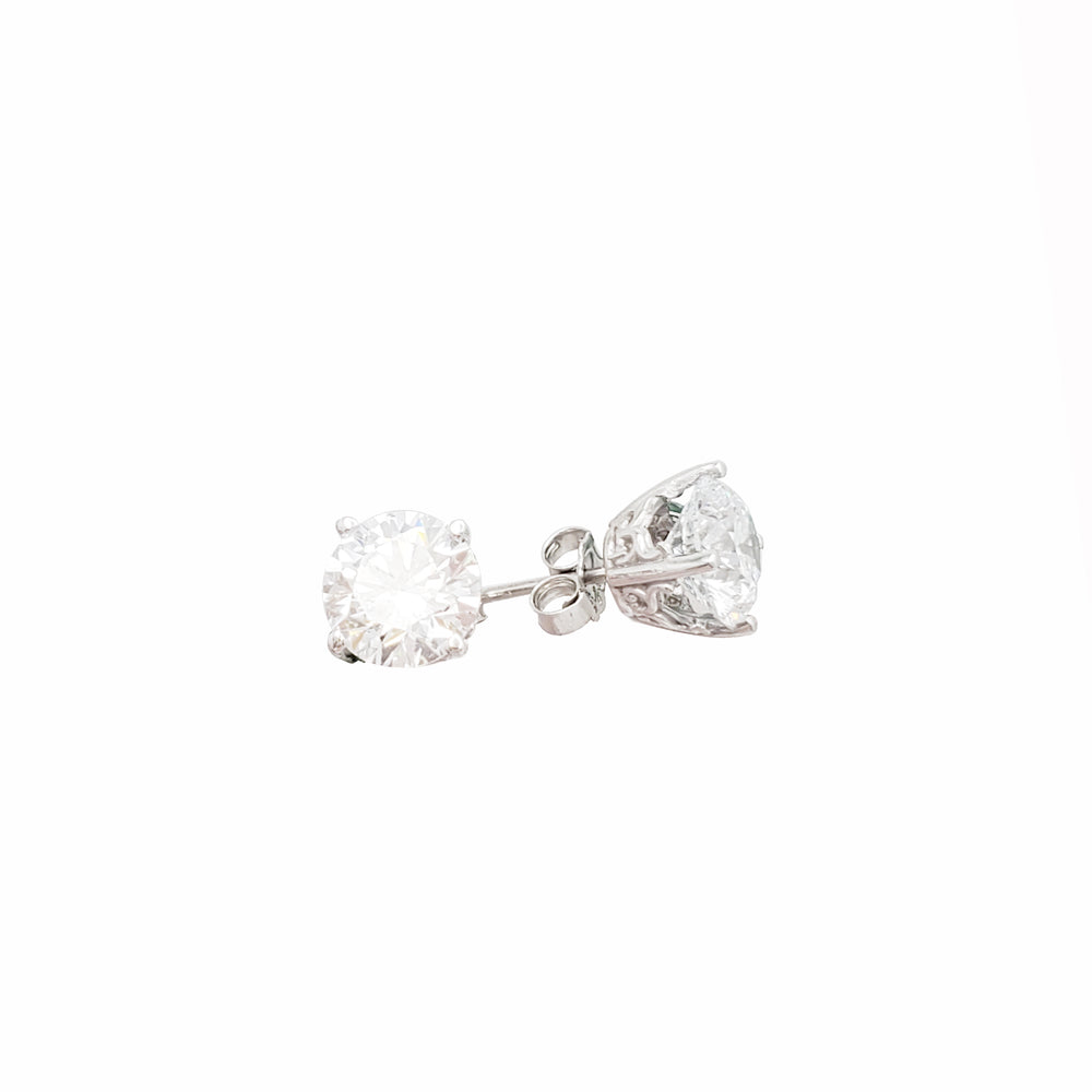[White Gold] Lab Grown Solitaire Diamond Stud Earring (14K)