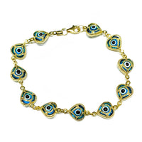 Windowed Heart Frame Blue Evil Eye Bracelet (14K)