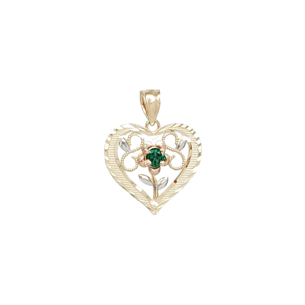Zirconia Flower Heart Pendant (14K)