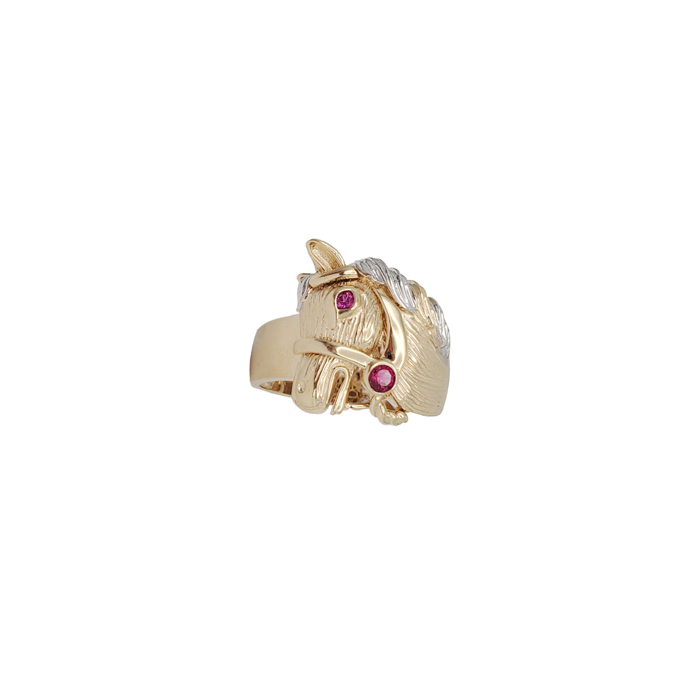 Red Stone  Horse Head Ring (14K)