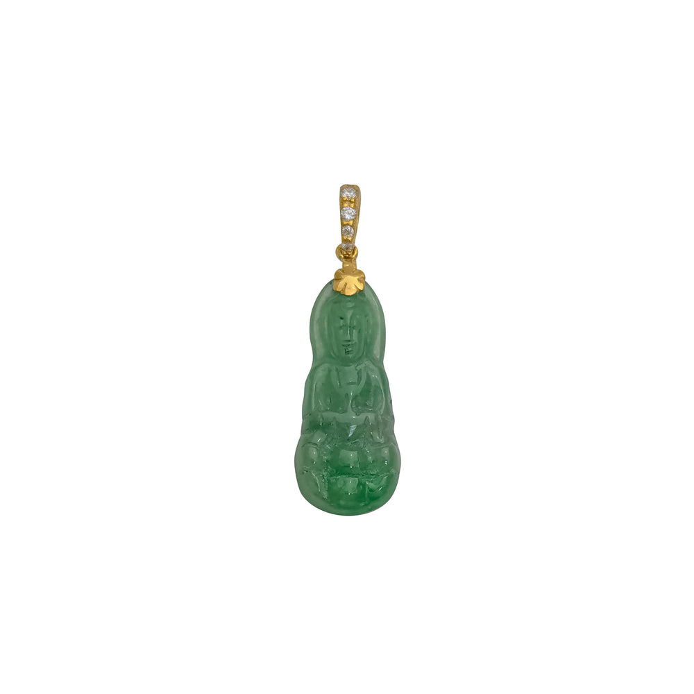 Marbling Green Guanyin Jade Pendant (14K)