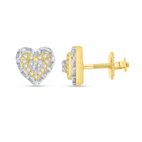 Diamond Baguette Heart Stud Earrings (14K)