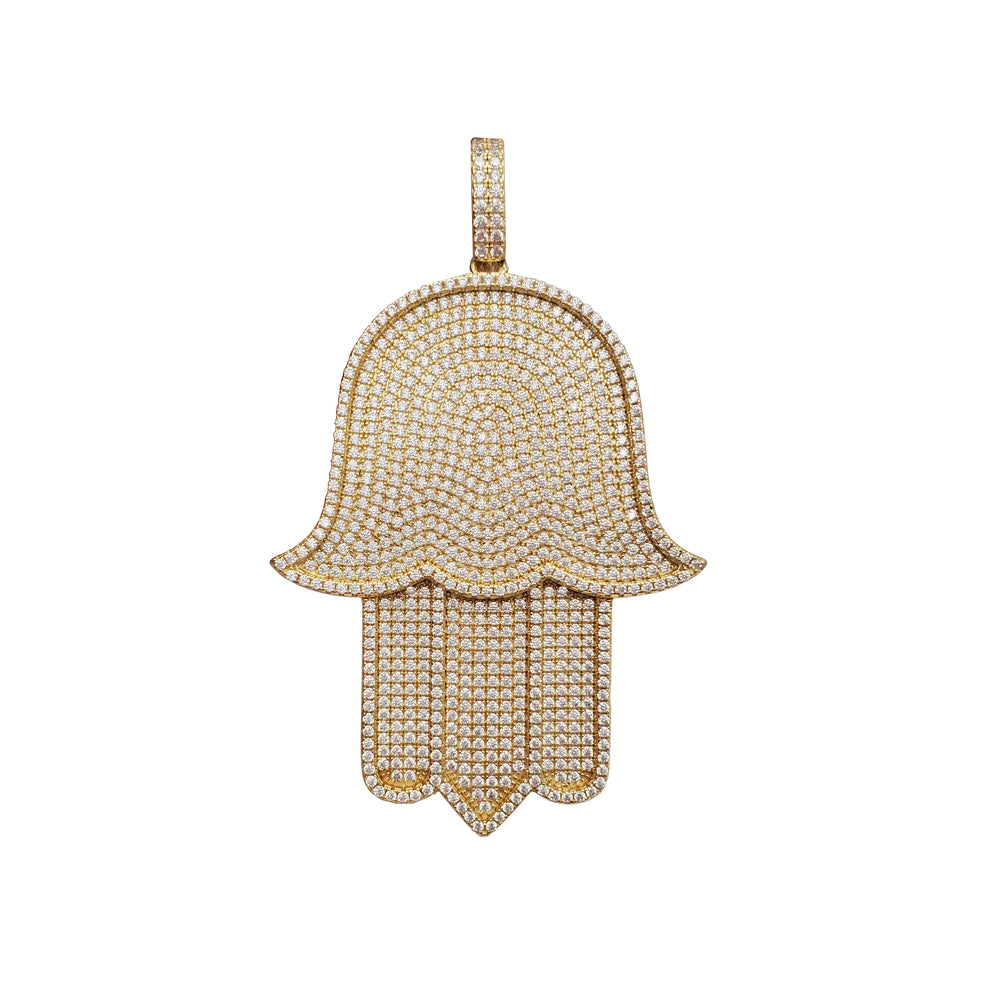 Iced-Out Hamsa Hand Pendant (Silver)