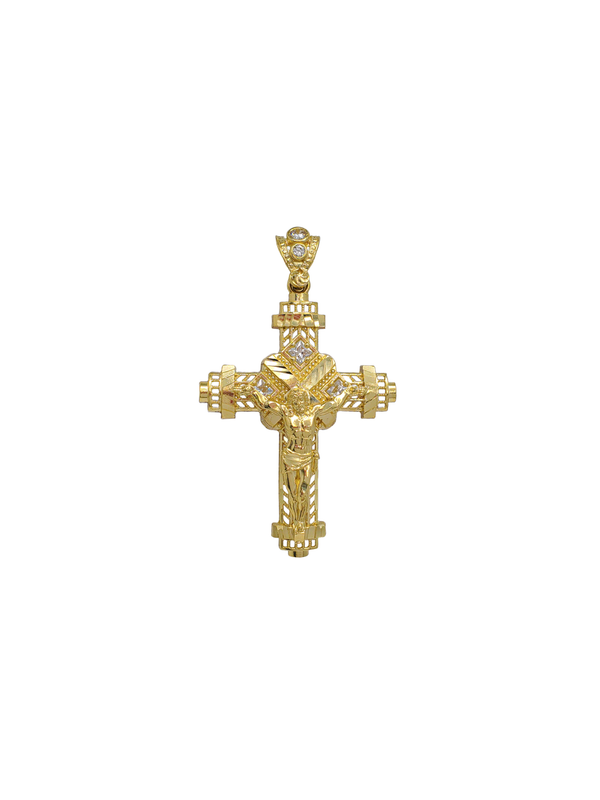 Diamond-Cut Zirconia Crucifix Cross (14K)