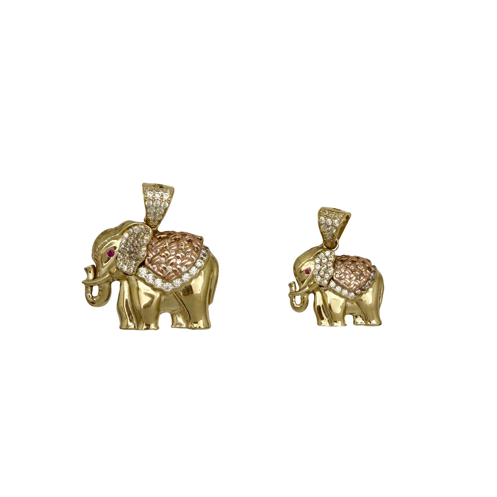 Iced Out Tricolor Elephant Pendant (14K)