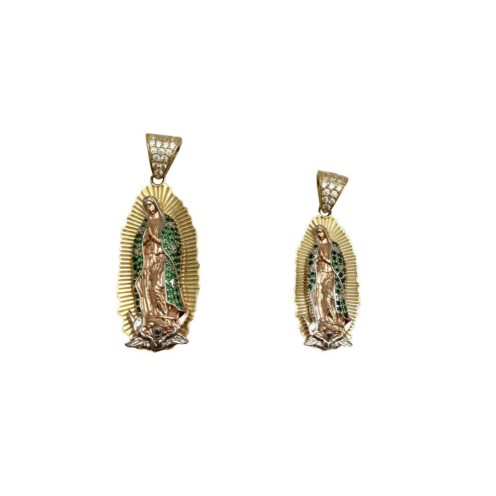 Iced Out Tricolor Virgin Mary/ Guadalupe Pendant (14K)