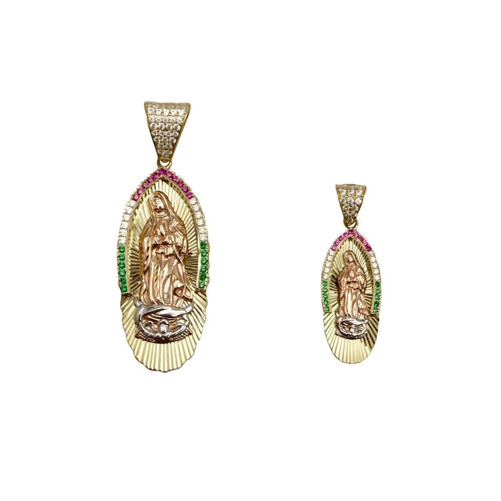 Iced Out Multicolor Virgin Mary/ Guadalupe Pendant (14K)