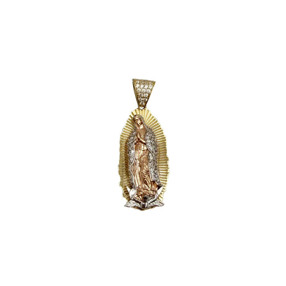 Zirconia Tricolor Virgin Mary/ Guadalupe Pendant (14K)