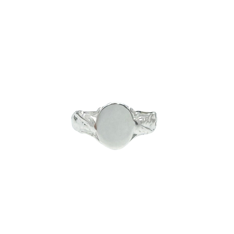 Engravable Textured Oval Pinky Signet Ring (Silver)
