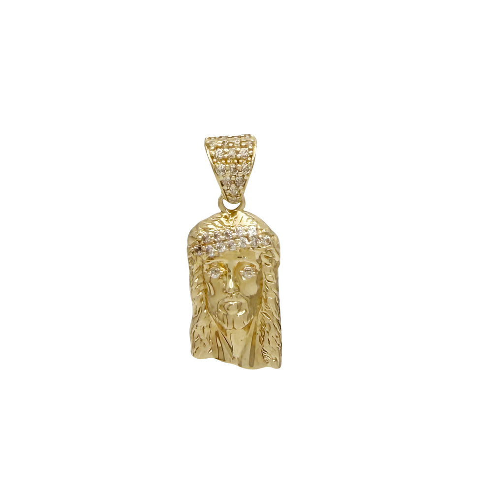 Iced Out Mini Jesus Head Pendant (14K)