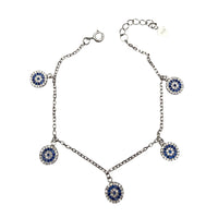Zirconia Evil Eye Charm Bracelet (Silver)