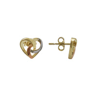 Tri-Color Interlocking Heart Stud Earrings (14K)