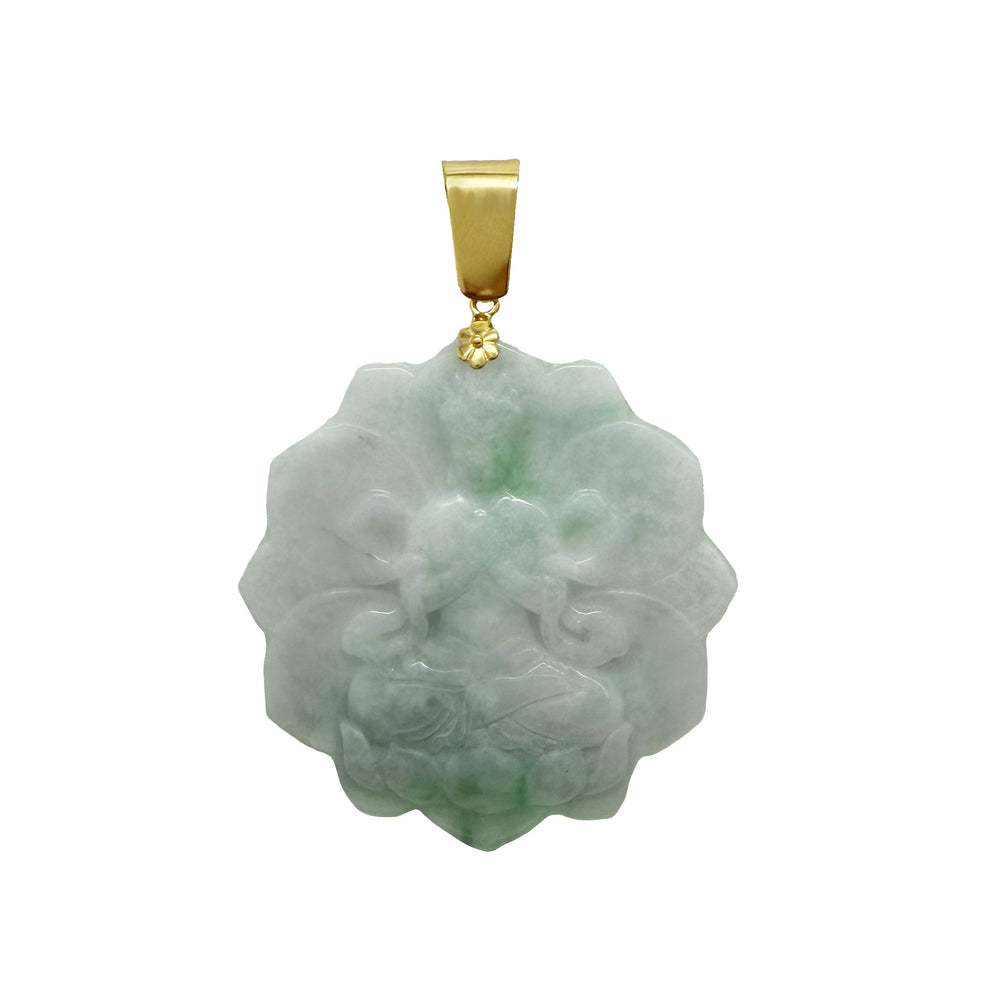 Thousand Hands Guan Yin Green Jade Pendant (14K)