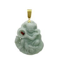 Green Jade NeZha Pendant (14K)