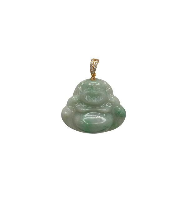 Zirconia Laughing Buddha Jade Pendant (14K)