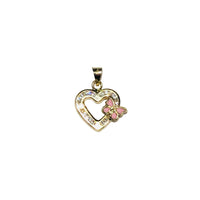 Pink Butterfly CZ heart Pendant (14K)