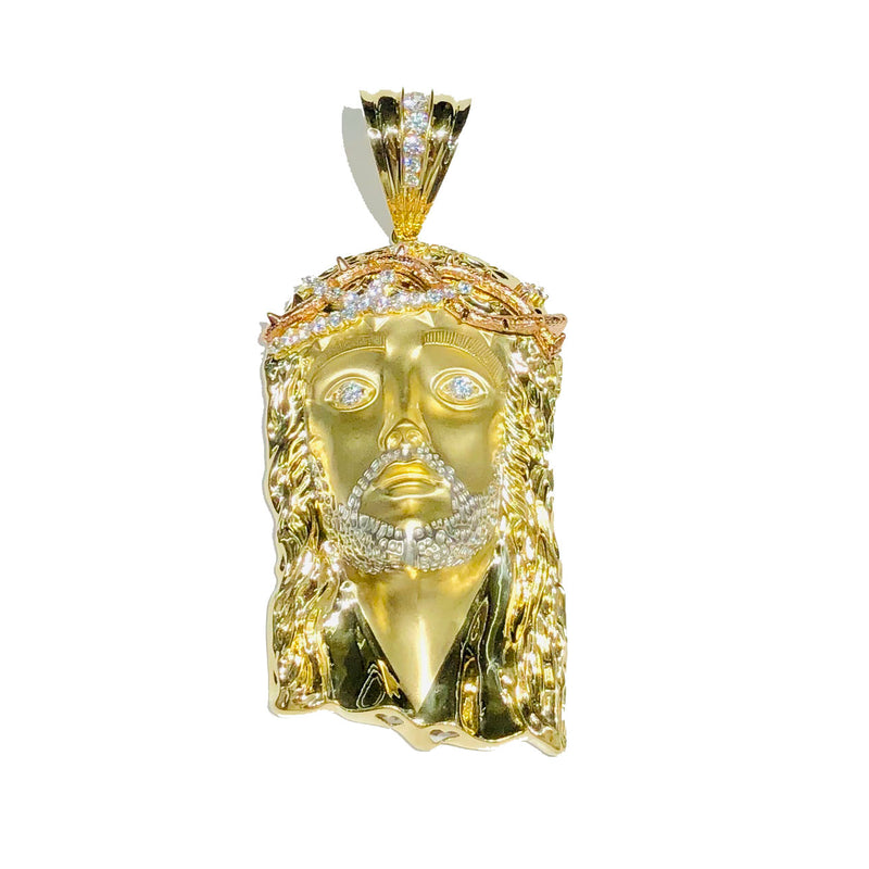 Tri-Color Jesus Head CZ Pendant (14K)