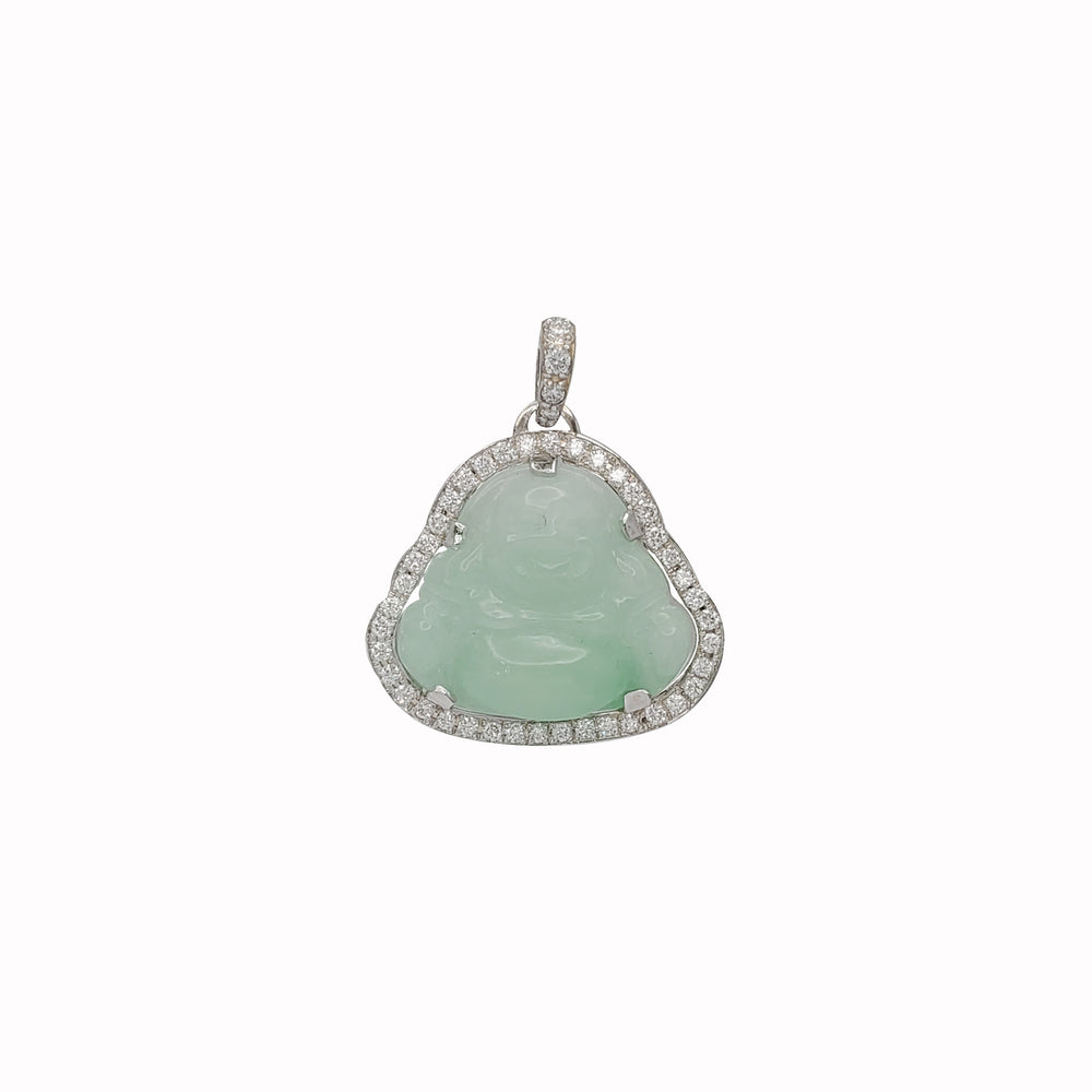 Diamond Jade Buddha Pendant (14K)