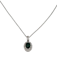 J Oval Green Halo Pendant  Chain (Silver)