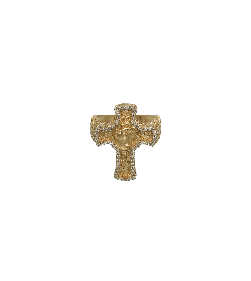 Zirconia Jesus Head & Cross Ring (14K)