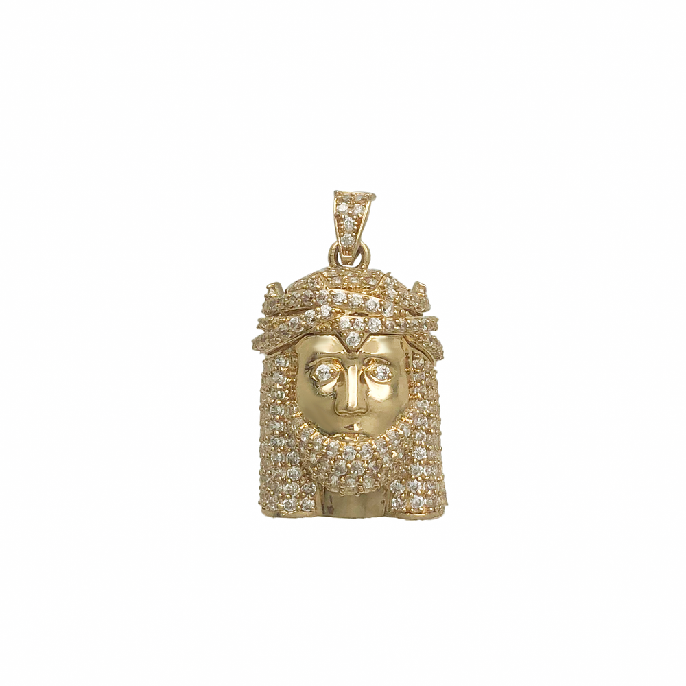 Zirconia Iced-out Jesus Head Pendant (14K)