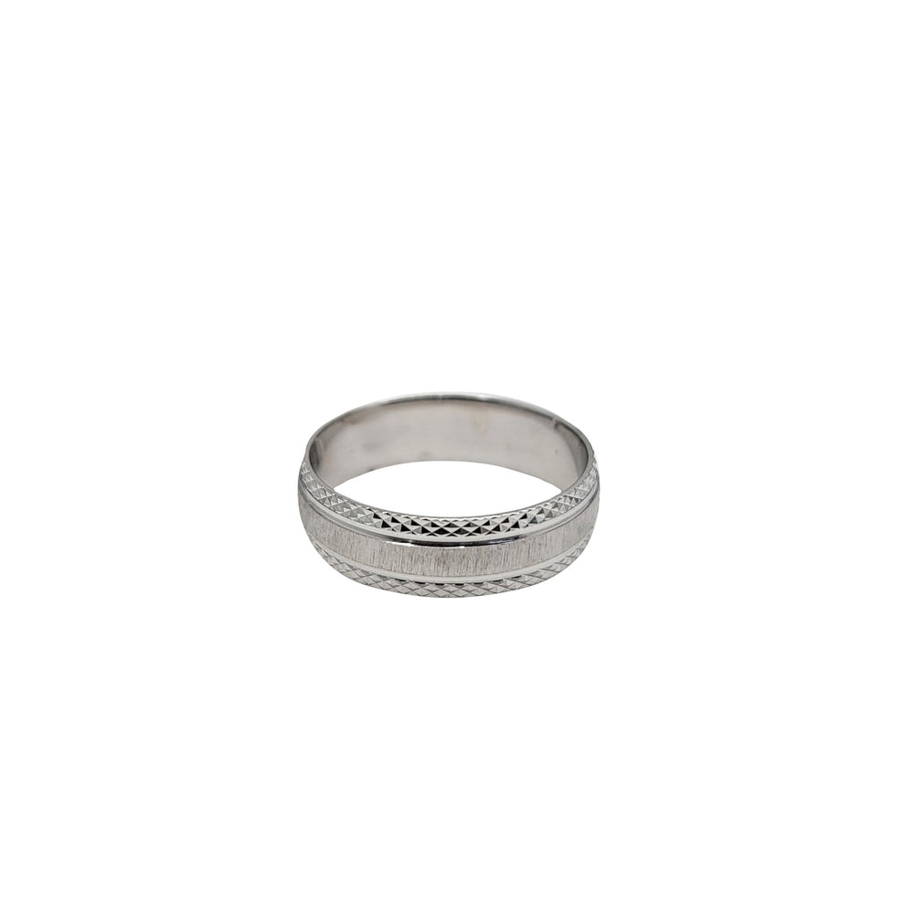 [6 mm] White Gold Diamond Cut Edge Matter Finish Wedding Band (14K)