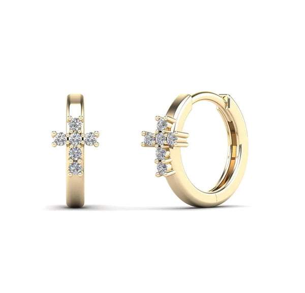 Diamond Cross Huggie Earrings (14K)
