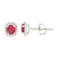 Solid Gold Ruby & Diamond Halo Stud Earrings ( 14k )