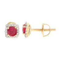Solid Gold Ruby & Diamond Halo Stud Earrings ( 14k )