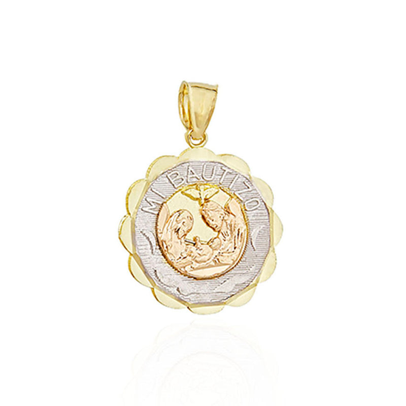 Tri-Color "Mi Bautizo" Baptism Pendant (14K)