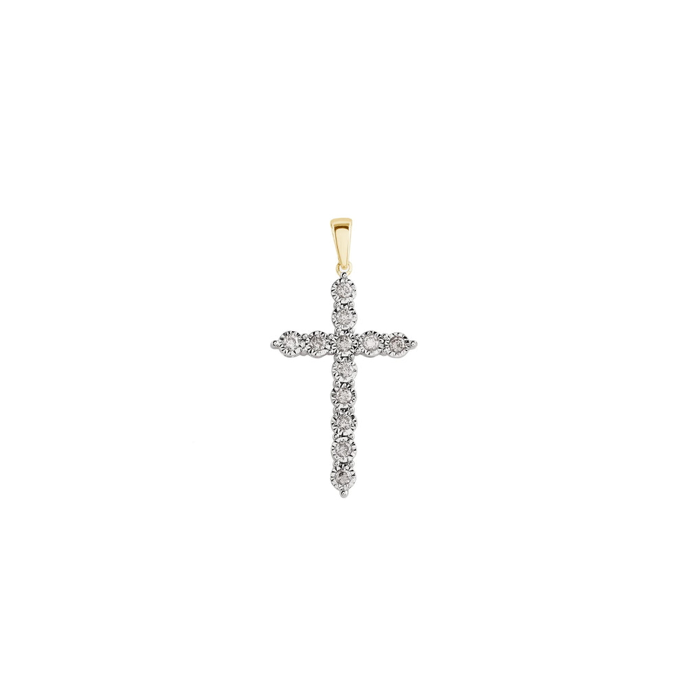 Diamond Two-Tone Illusion Setting Cross Pendant (14K)